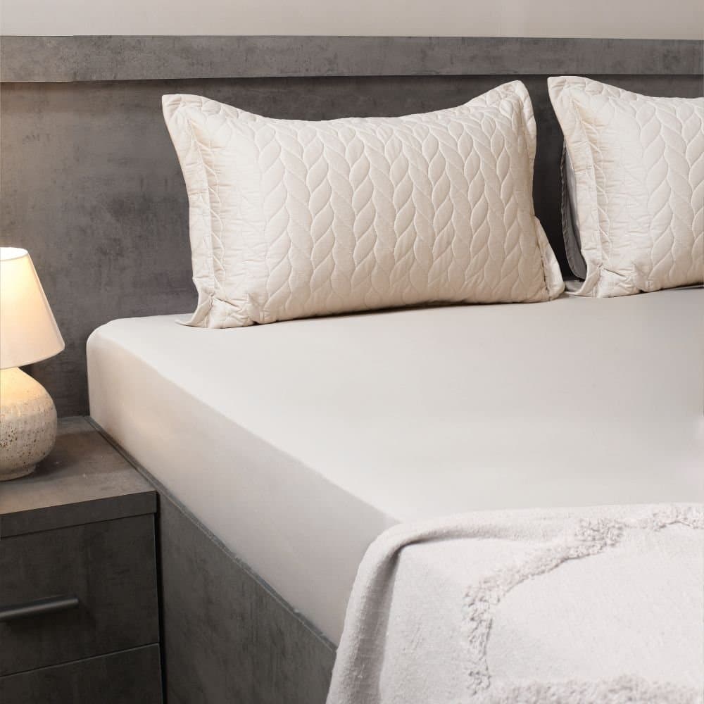 Aura-Quilt Collection | 100% Cotton | Solids (108″x108″/274cmx274cm) | 300TC Superking Size Bedsheet with 2 Quilted Pillow Covers | Warm Sand view 4