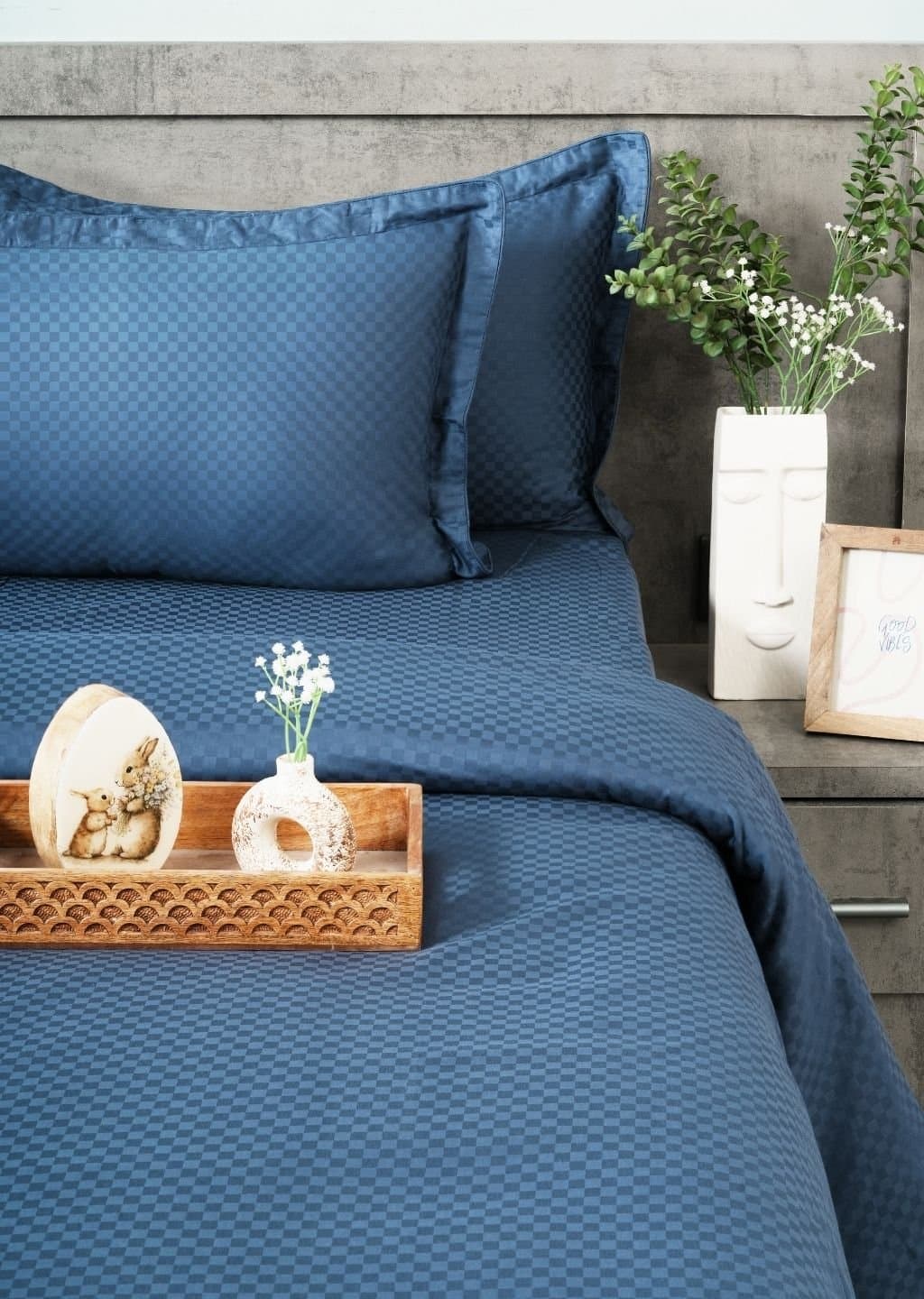 Sleeping Owls-because your sleep matters (In-House) Jacquard 300TC Bedsheet Set | Misty Denim | 1 Superking Bedsheet with 2 Pillow Covers (108″x108″/274cmx274cm)