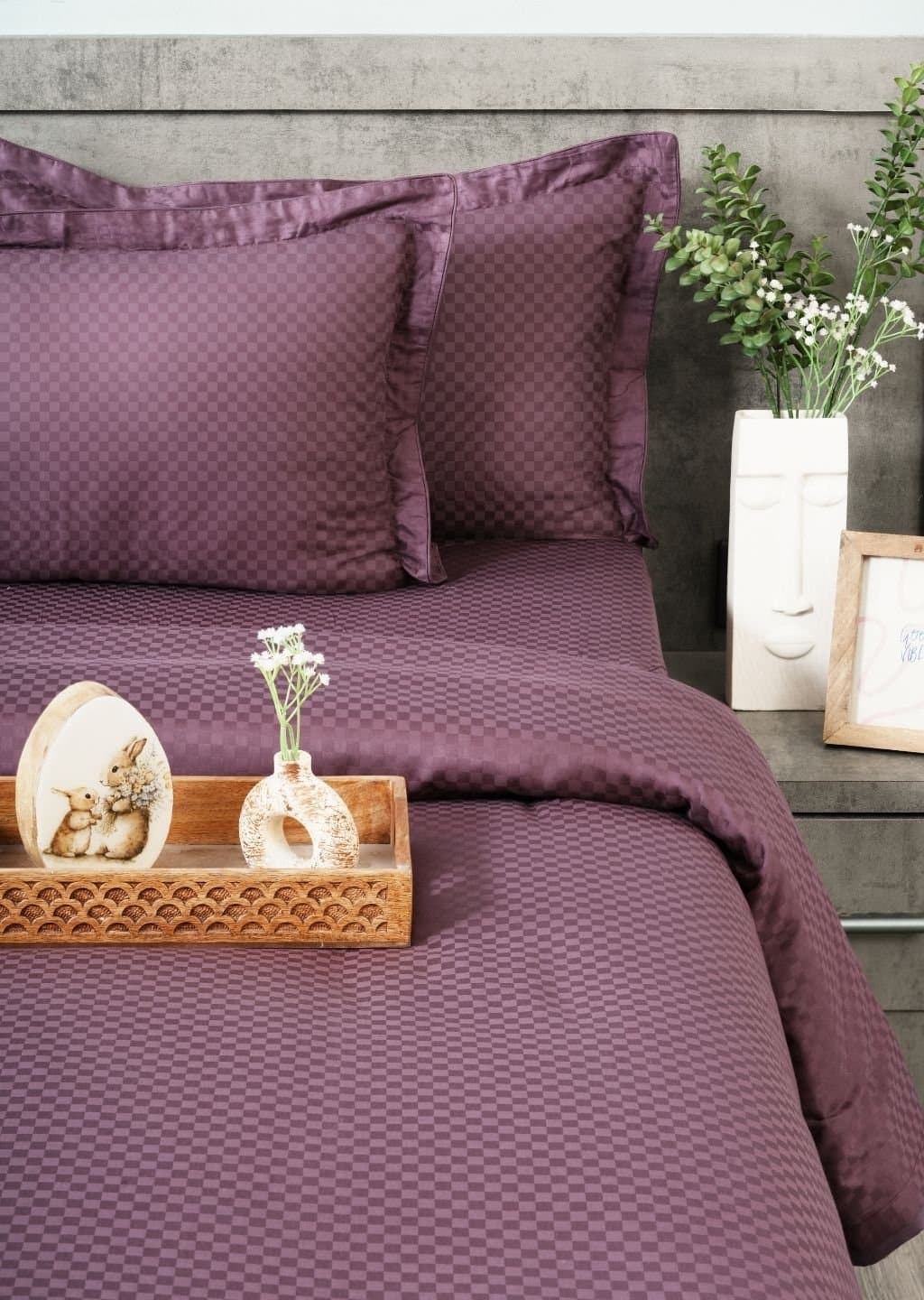 Sleeping Owls-because your sleep matters (In-House) Jacquard 300TC Bedsheet Set | Vintage Plum | 1 Superking Bedsheet with 2 Pillow Covers (108″x108″/274cmx274cm)
