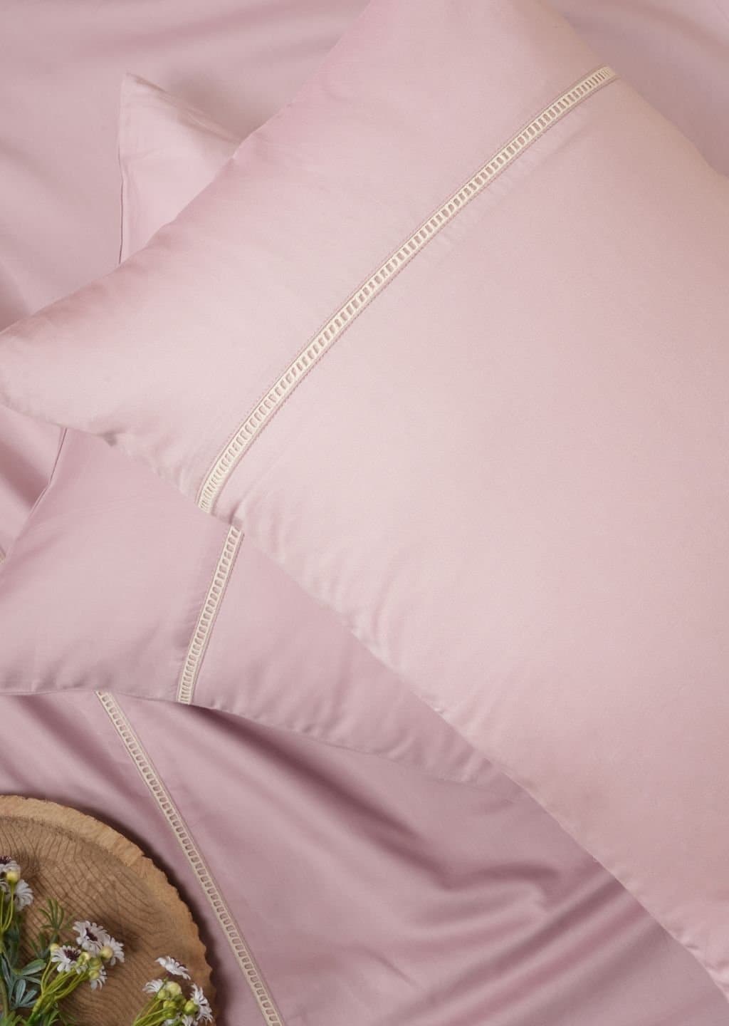 Laceframe Collection 400TC Bedsheet Set | Muted Rose | 1 Bedsheet with 2 Pillow Covers | Luxury Bedroom Décor (108″x108″/274cmx274cm)