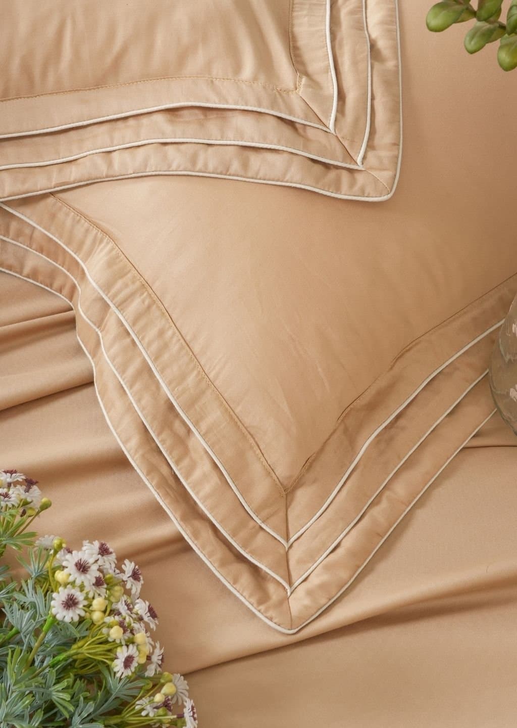 Noir Collection 300TC Bedsheet Set | Cashmere Beige | 1 Bedsheet with 2 Pillow Covers | Luxury Bedroom Décor (108″x108″/274cmx274cm)
