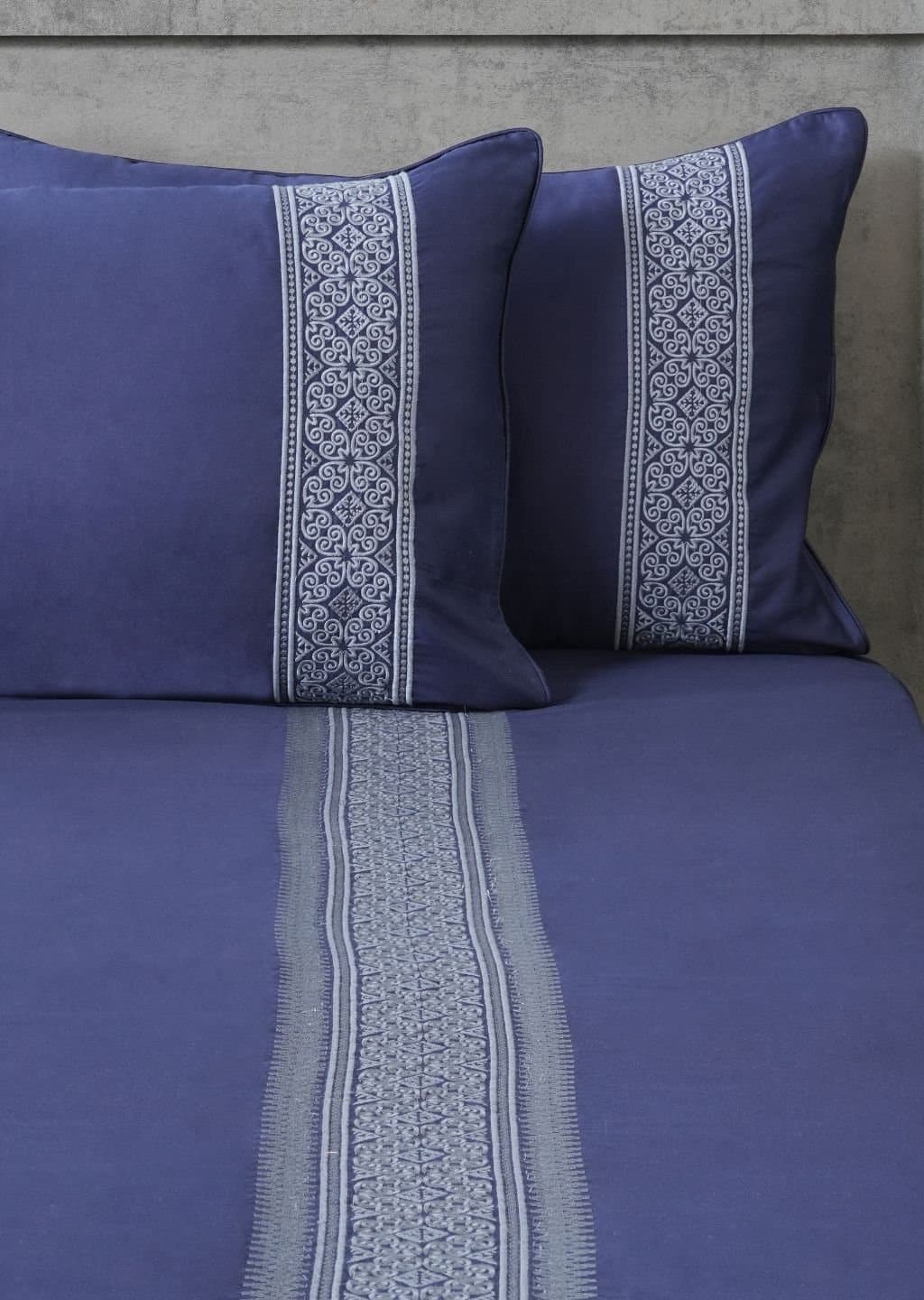Royal Crest Embroidered Bedsheet Set | Royal Navy | Designer Embroidery | 1 Bedsheet with 2 Pillow Covers | Luxury Bedroom Décor (108″x108″/274cmx274cm) view 5