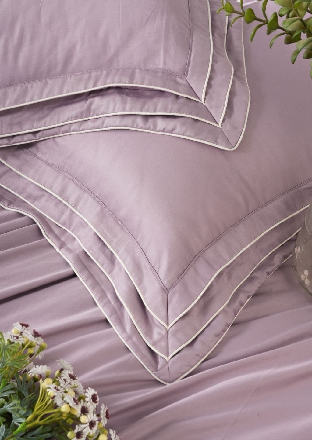 Noir Collection 300TC Bedsheet Set | Smoky Lilac | 1 Bedsheet with 2 Pillow Covers | Luxury Bedroom Décor (108″x108″/274cmx274cm)