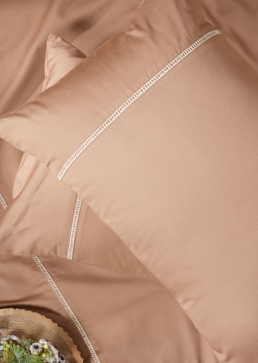 Laceframe Collection 400TC Bedsheet Set | Taupe Mist | 1 Bedsheet with 2 Pillow Covers | Luxury Bedroom Décor (108″x108″/274cmx274cm)