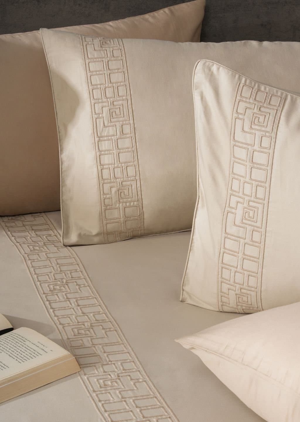 Quiet Geometry Embroidered Bedsheet Set | Soft Pearl | Designer Embroidery | 1 Bedsheet with 2 Pillow Covers | Luxury Bedroom Décor (108″x108″/274cmx274cm) view 2