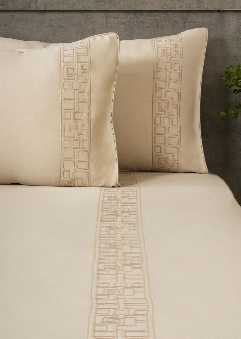 Quiet Geometry Embroidered Bedsheet Set | Soft Pearl | Designer Embroidery | 1 Bedsheet with 2 Pillow Covers | Luxury Bedroom Décor (108″x108″/274cmx274cm) view 5