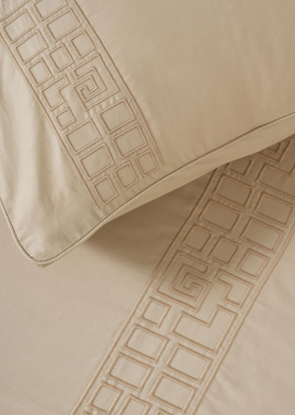 Quiet Geometry Embroidered Bedsheet Set | Soft Pearl | Designer Embroidery | 1 Bedsheet with 2 Pillow Covers | Luxury Bedroom Décor (108″x108″/274cmx274cm) view 6