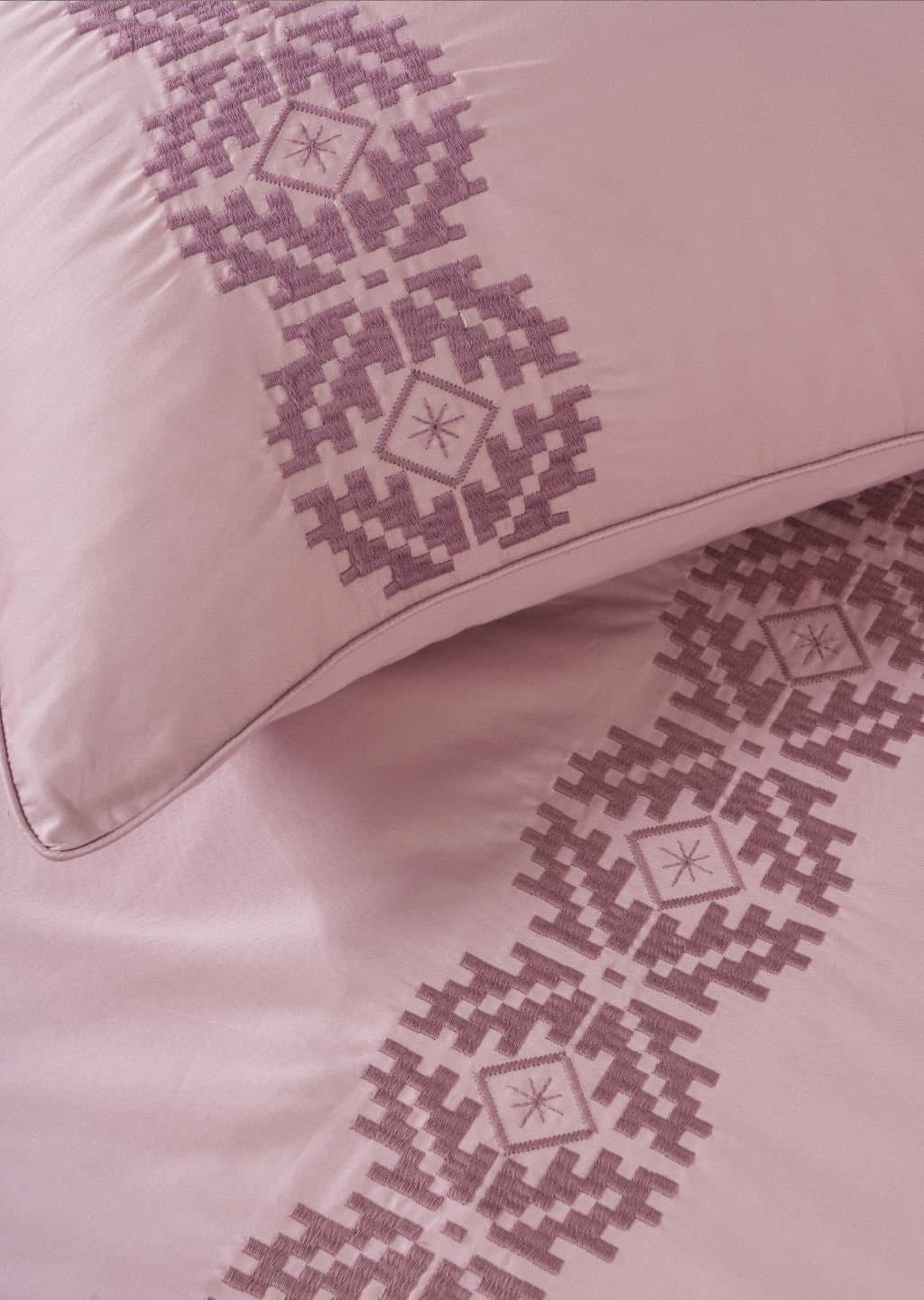 Amara Weave Embroidered Bedsheet Set | Muted Rose | Designer Embroidery | 1 Bedsheet with 2 Pillow Covers | Luxury Bedroom Décor (108″x108″/274cmx274cm) view 6