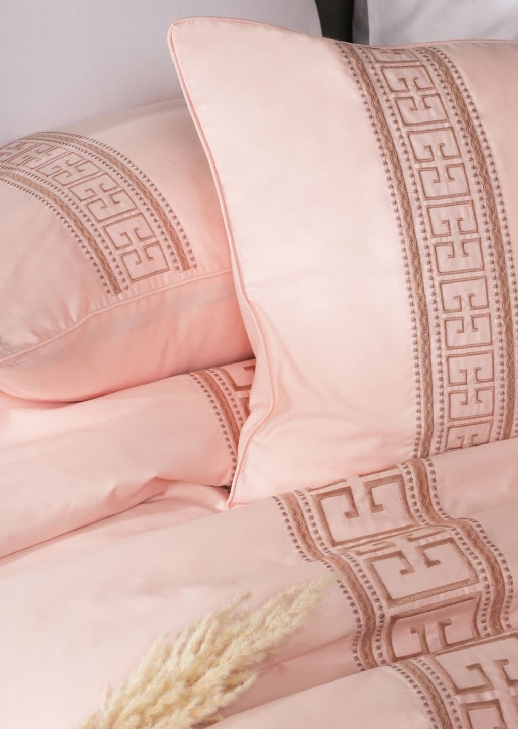 Elysian Border Embroidered Bedsheet Set | Peony Blush | Designer Embroidery | 1 Bedsheet with 2 Pillow Covers | Luxury Bedroom Décor (108″x108″/274cmx274cm)