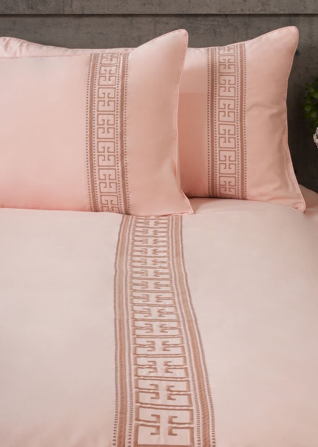 Elysian Border Embroidered Bedsheet Set | Peony Blush | Designer Embroidery | 1 Bedsheet with 2 Pillow Covers | Luxury Bedroom Décor (108″x108″/274cmx274cm) view 5