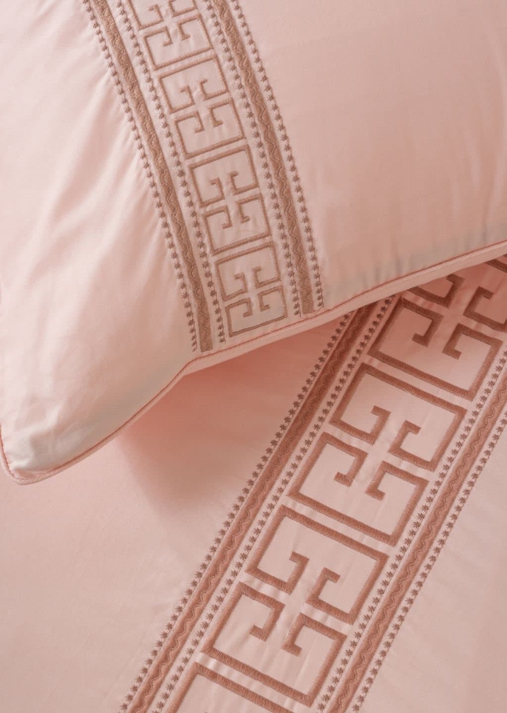 Elysian Border Embroidered Bedsheet Set | Peony Blush | Designer Embroidery | 1 Bedsheet with 2 Pillow Covers | Luxury Bedroom Décor (108″x108″/274cmx274cm) view 6
