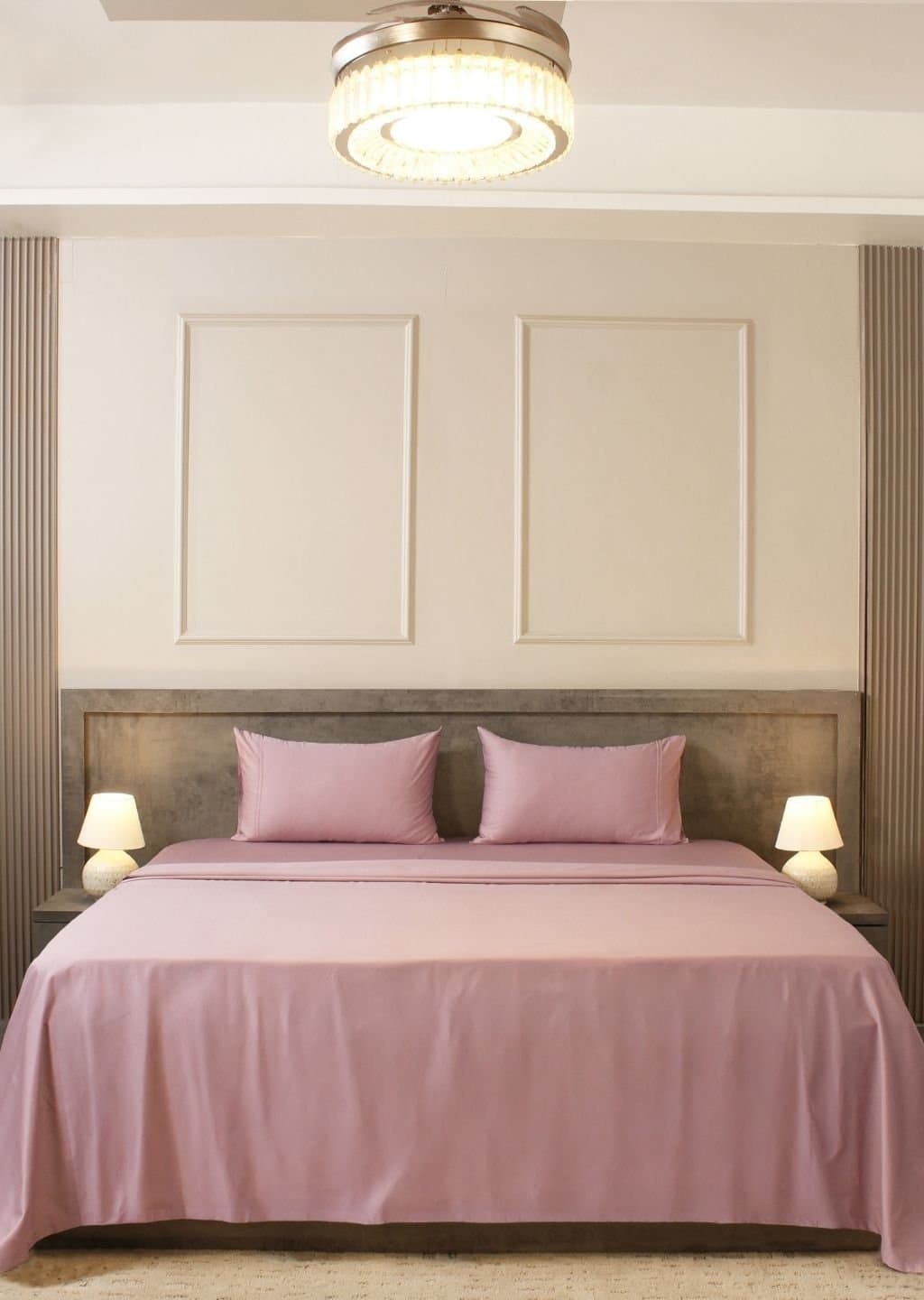 Linea Luxe Collection | 100% Cotton | Solids (108″x108″/274cmx274cm) | 400TC Superking Size Bedsheet with 2 Embroided Pillow Covers | Muted Rose view 2