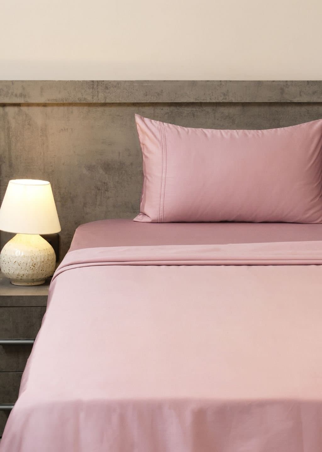 Linea Luxe Collection | 100% Cotton | Solids (108″x108″/274cmx274cm) | 400TC Superking Size Bedsheet with 2 Embroided Pillow Covers | Muted Rose view 4
