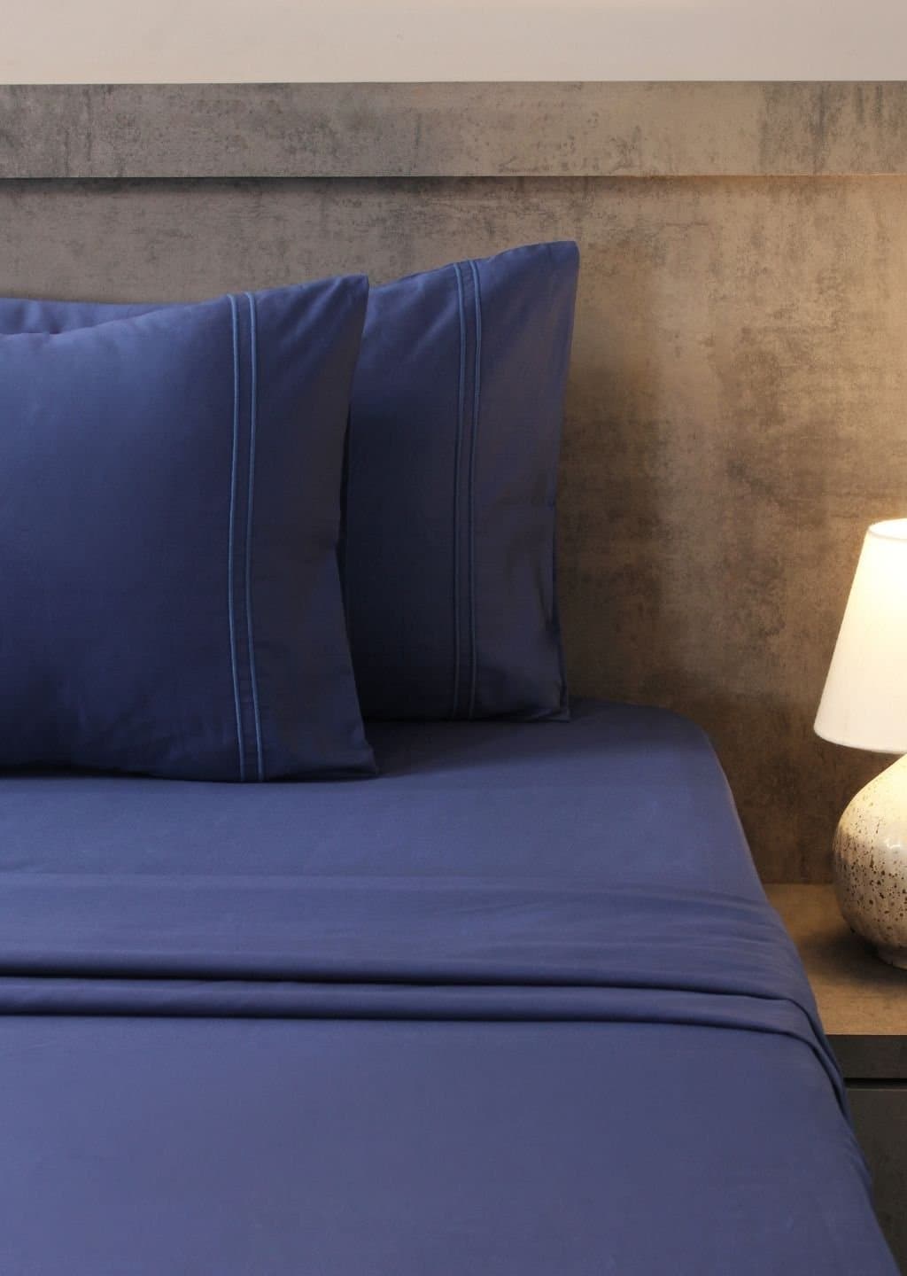 Linea Luxe Collection | 100% Cotton | Solids (108″x108″/274cmx274cm) | 400TC Superking Size Bedsheet with 2 Embroided Pillow Covers | Med Blue