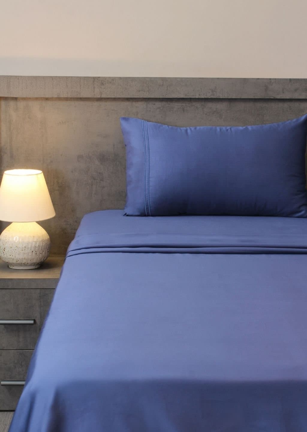Linea Luxe Collection | 100% Cotton | Solids (108″x108″/274cmx274cm) | 400TC Superking Size Bedsheet with 2 Embroided Pillow Covers | Med Blue view 4