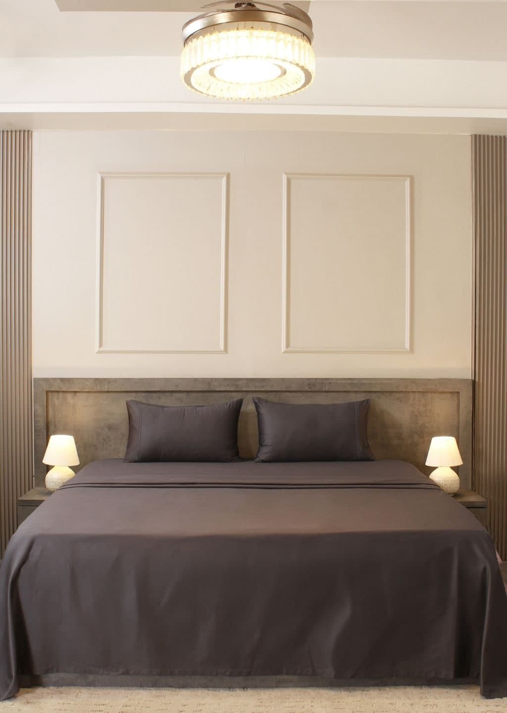 Linea Luxe Collection | 100% Cotton | Solids (108″x108″/274cmx274cm) | 400TC Superking Size Bedsheet with 2 Embroided Pillow Covers | Deep Grey view 2