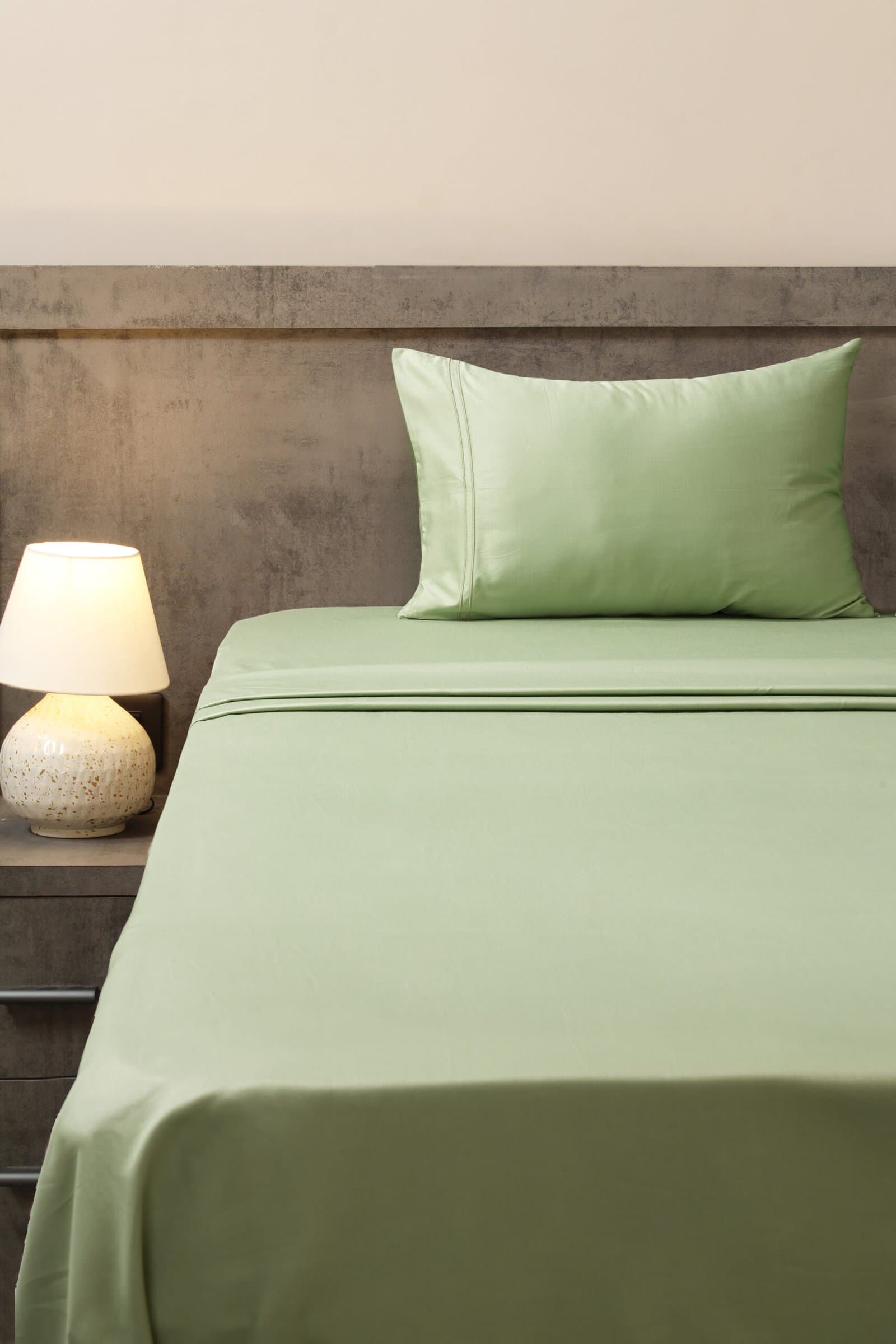 Linea Luxe Collection | 100% Cotton | Solids (108″x108″/274cmx274cm) | 400TC Superking Size Bedsheet with 2 Embroided Pillow Covers | Moss view 3