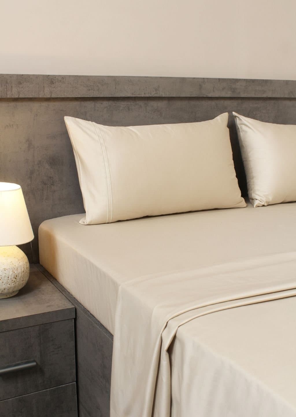 Linea Luxe Collection | 100% Cotton | Solids (108″x108″/274cmx274cm) | 400TC Superking Size Bedsheet with 2 Embroided Pillow Covers | Soft Pearl view 3