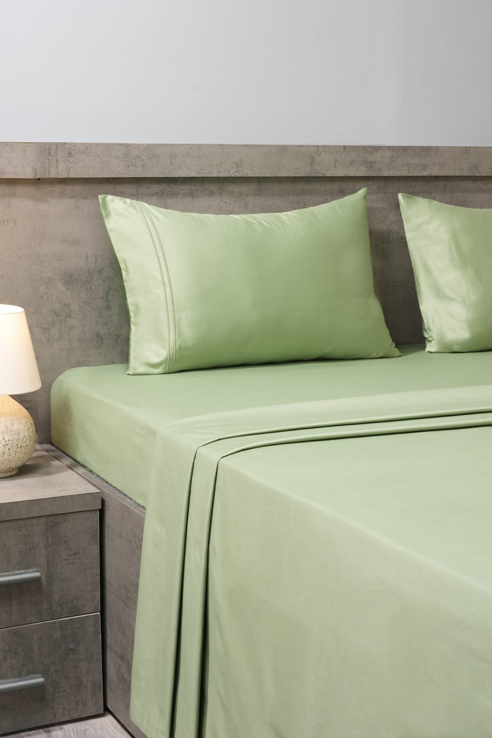 Linea Luxe Collection | 100% Cotton | Solids (108″x108″/274cmx274cm) | 400TC Superking Size Bedsheet with 2 Embroided Pillow Covers | Moss view 4