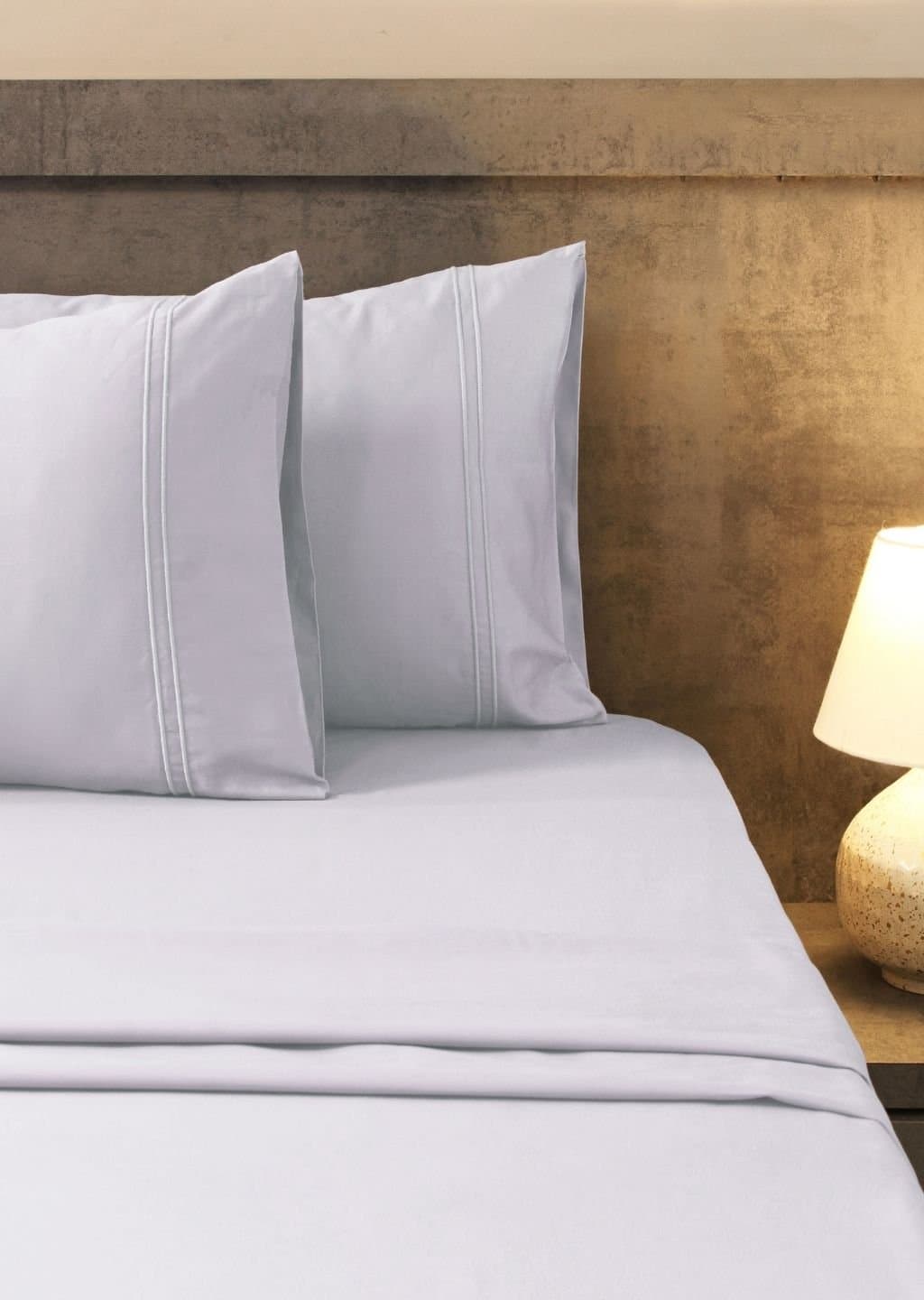 Linea Luxe Collection | 100% Cotton | Solids (108″x108″/274cmx274cm) | 400TC Superking Size Bedsheet with 2 Embroided Pillow Covers | Soft Grey
