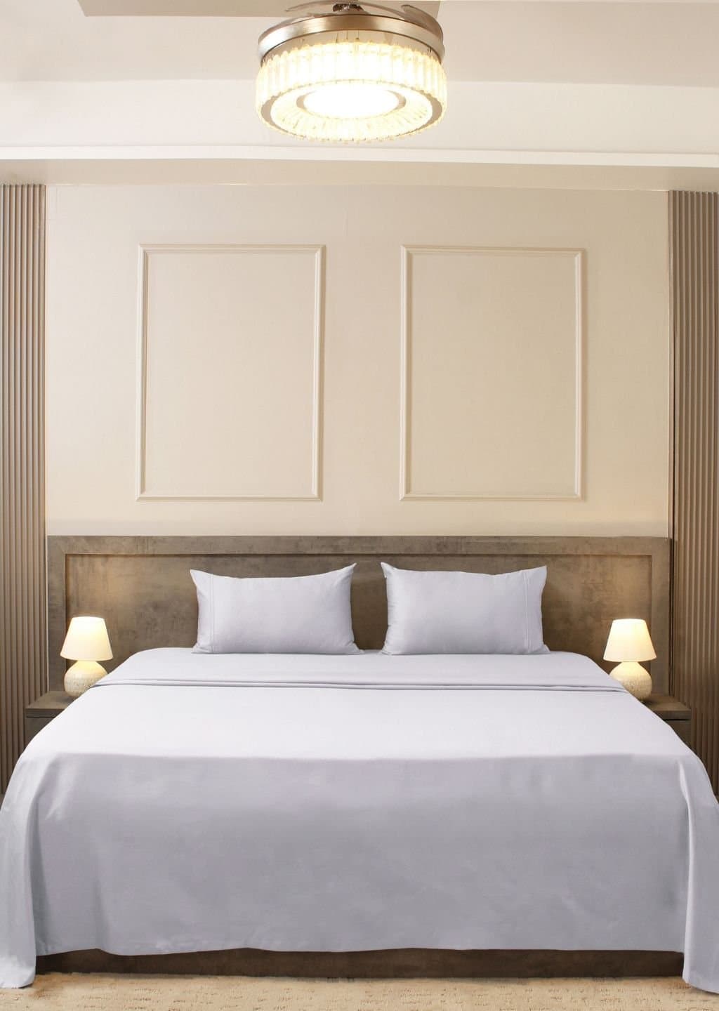 Linea Luxe Collection | 100% Cotton | Solids (108″x108″/274cmx274cm) | 400TC Superking Size Bedsheet with 2 Embroided Pillow Covers | Soft Grey view 2