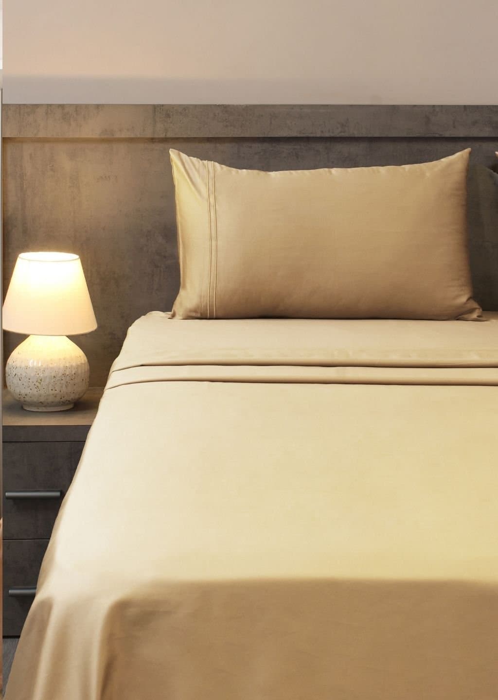Linea Luxe Collection | 100% Cotton | Solids (108″x108″/274cmx274cm) | 400TC Superking Size Bedsheet with 2 Embroided Pillow Covers | Taupe Mist view 4