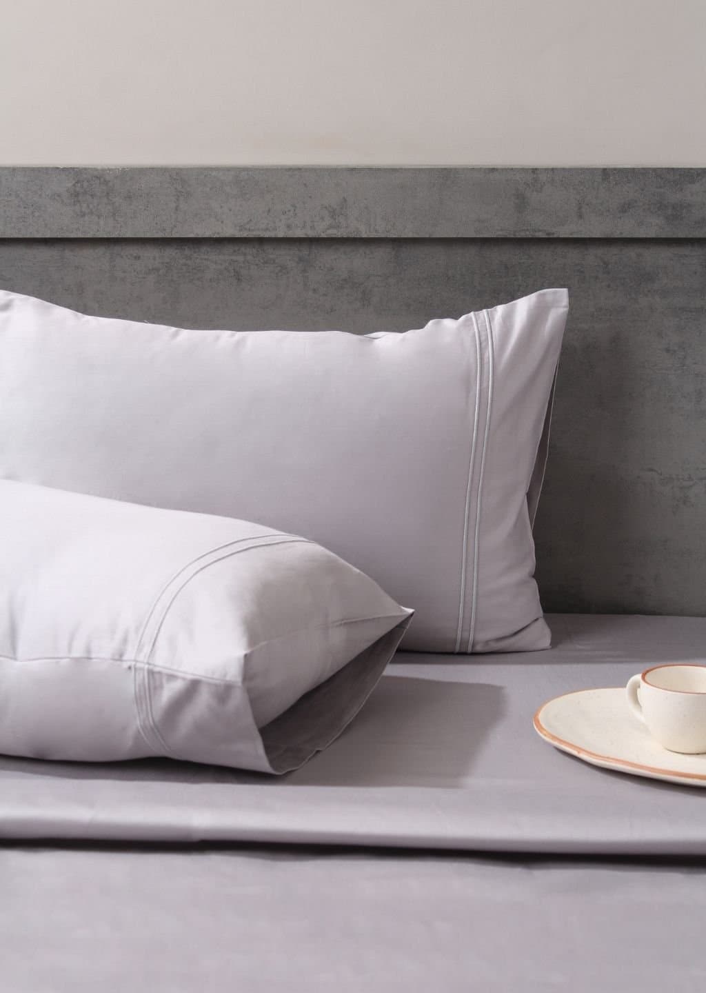 Linea Luxe Collection | 100% Cotton | Solids (108″x108″/274cmx274cm) | 400TC Superking Size Bedsheet with 2 Embroided Pillow Covers | Soft Grey