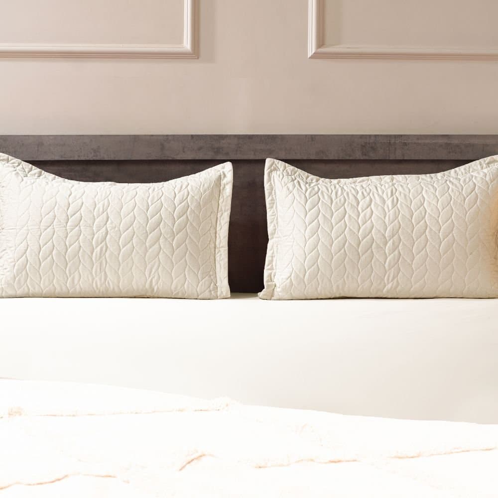 Aura-Quilt Collection | 100% Cotton | Solids (108″x108″/274cmx274cm) | 300TC Superking Size Bedsheet with 2 Quilted Pillow Covers | Light Cream view 3