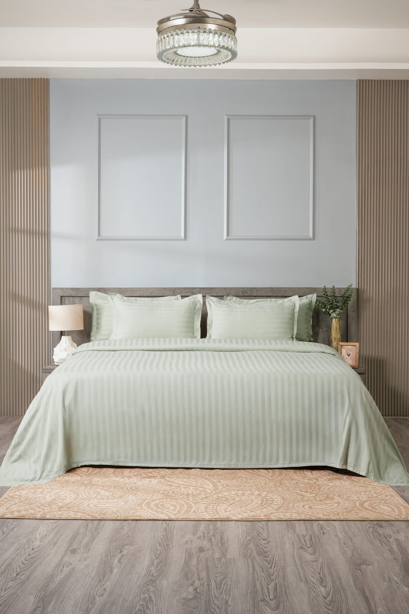 Sleeping Owls-because your sleep matters (In-House) Colors 2cm 300TC Bedsheet Set | Mist Green | 1 Superking Bedsheet with 2 Pillow Covers (108″x112″/274cmx285cm)