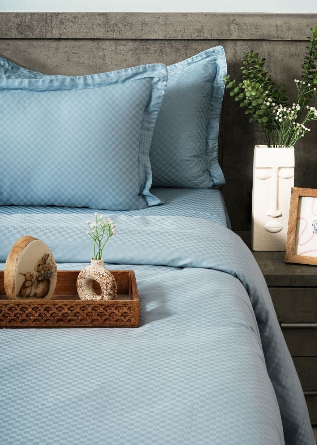 Sleeping Owls-because your sleep matters (In-House) Jacquard 300TC Bedsheet Set | Steel Blue | 1 Superking Bedsheet with 2 Pillow Covers (108″x108″/274cmx274cm)