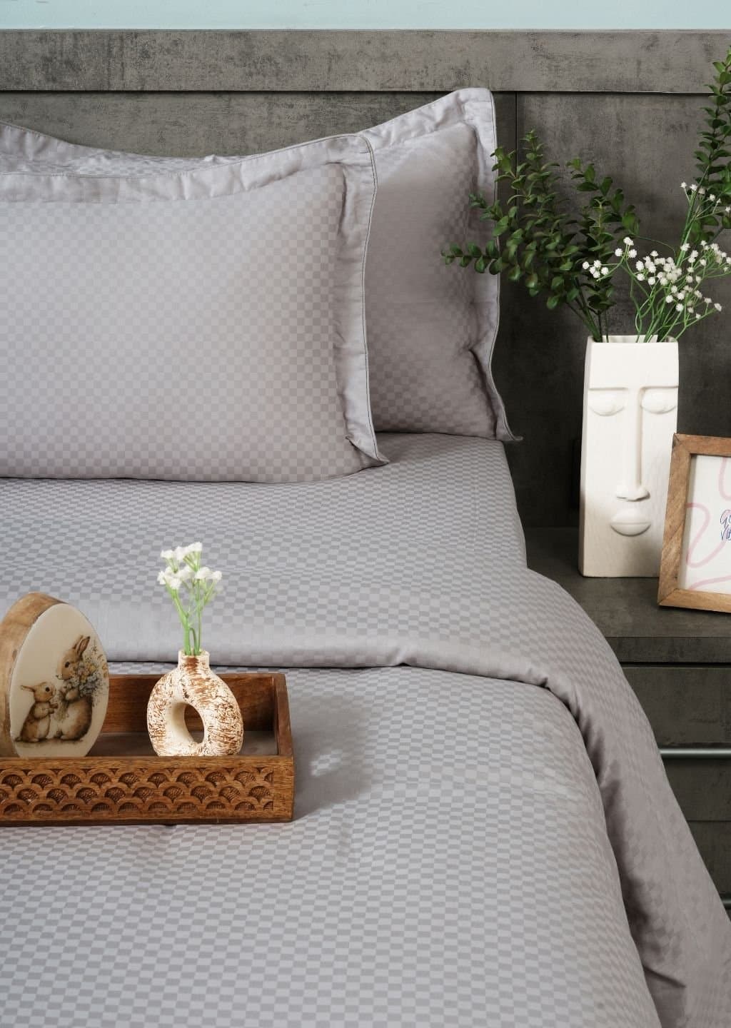 Sleeping Owls-because your sleep matters (In-House) Jacquard 300TC Bedsheet Set | Soft Grey | 1 Superking Bedsheet with 2 Pillow Covers (108″x108″/274cmx274cm)