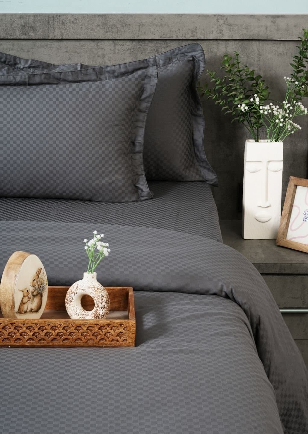 Sleeping Owls-because your sleep matters (In-House) Jacquard 300TC Bedsheet Set | Deep Grey | 1 Superking Bedsheet with 2 Pillow Covers (108″x108″/274cmx274cm)