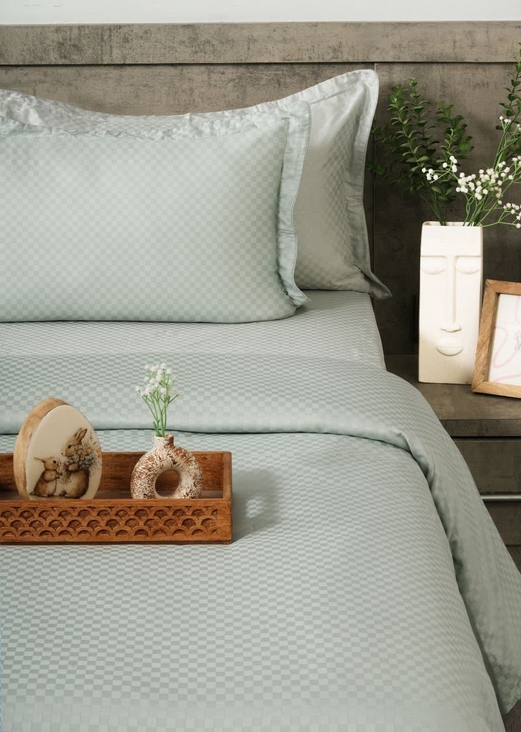 Sleeping Owls-because your sleep matters (In-House) Jacquard 300TC Bedsheet Set | Mist Green | 1 Superking Bedsheet with 2 Pillow Covers (108″x108″/274cmx274cm)
