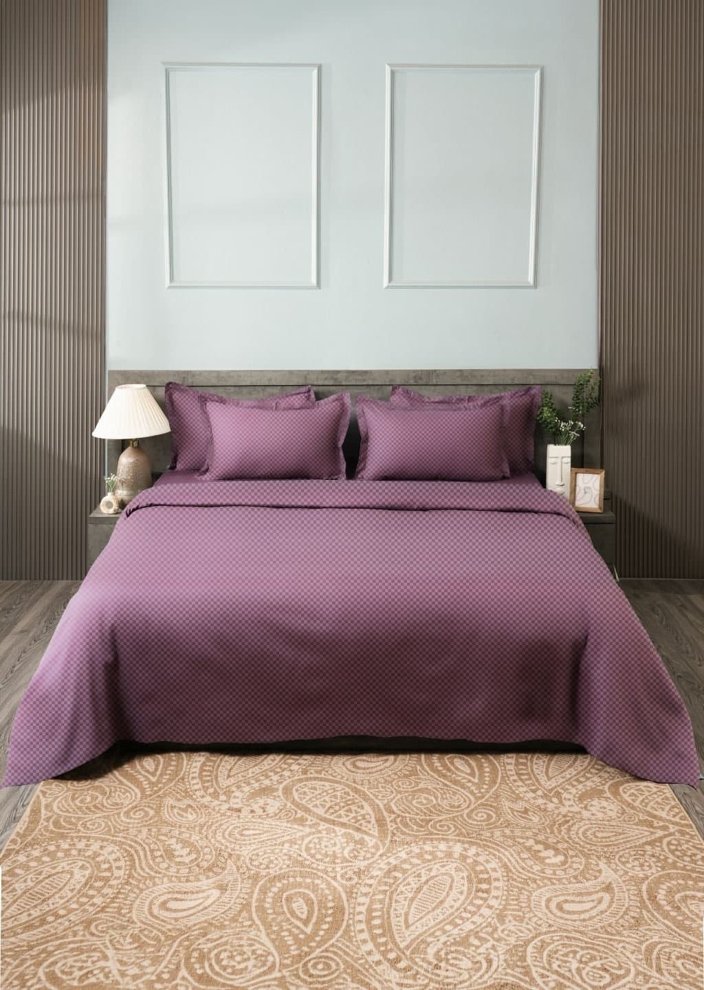 Sleeping Owls-because your sleep matters (In-House) Jacquard 300TC Bedsheet Set | Vintage Plum | 1 Superking Bedsheet with 2 Pillow Covers (108″x108″/274cmx274cm) view 2