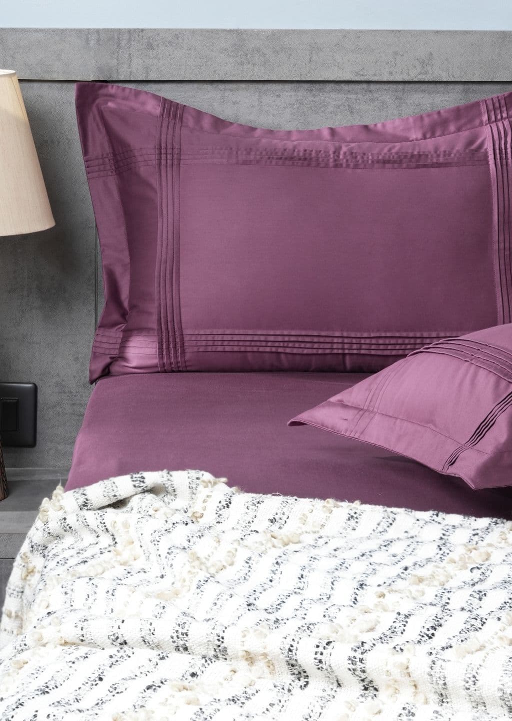 Luxe Frame 400TC Bedsheet Set | Deep Grey | 1 Bedsheet with 2 Pillow Covers | Luxury Bedroom Décor (108″x108″/274cmx274cm) | Vintage Plum view 3