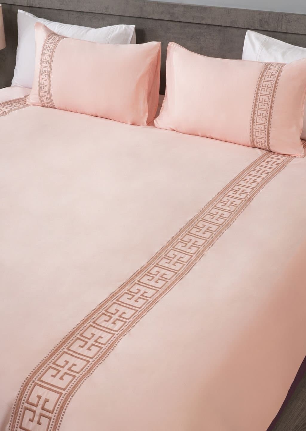 Elysian Border Embroidered Bedsheet Set | Peony Blush | Designer Embroidery | 1 Bedsheet with 2 Pillow Covers | Luxury Bedroom Décor (108″x108″/274cmx274cm) view 4